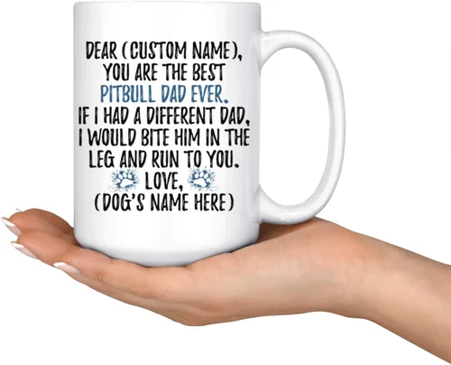 Vista 2 de Pitbull - Taza personalizada para papá de Pitbull, dueño de Pitbull, taza de papá Pitbull, I Love Pittie (15 onzas)