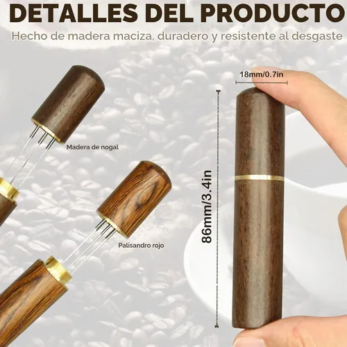 Vista 6 de 2 herramientas de distribución de espresso, herramienta agitadora de espresso con mango de madera natural y base, agitadores de café expreso de 5