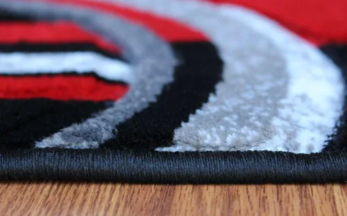 Vista 4 de Masada Rugs, Sophia Collection - Alfombra de área tallada a mano, moderna, contemporánea, rojo, gris, blanco, negro (2 pies x 7 pies 3 pulgadas)