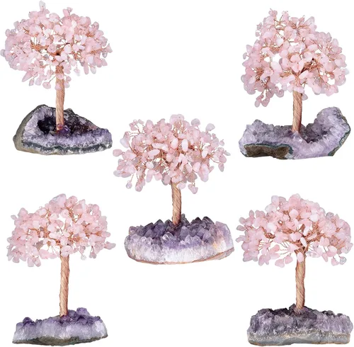 Vista 5 de SUNYIK Árbol de cristal curativo sobre base de cuarzo de cristal de amatista natural, árbol bonsái de cristal hecho a mano para riqueza y suerte
