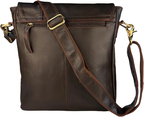 Vista 2 de LUXI TREASURE Soft Leather Sling Bag 11 inch Brown Crossbody Shoulder Messenger Unisex bag Adjustable straps