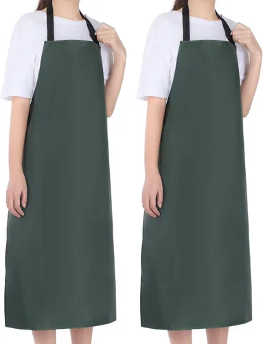 Vista 8 de Gotega Waterproof Rubber Apron Adjustable Dishwasher Apron Negro con 2 bolsillos