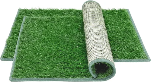 Vista 11 de Almohadilla de césped artificial para orina de perro, 18.75 x 15 pulgadas, paquete de 2, lavable para interiores, césped de repuesto para cachorros