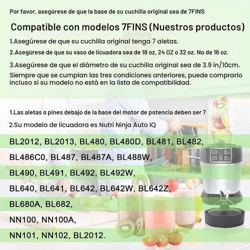 Vista 8 de Vasos de repuesto para licuadora de 24 onzas con tapa para Ninja, cuchilla extractora de 7 aletas compatible con Nutri Auto iQ BN401 BN751 BN801