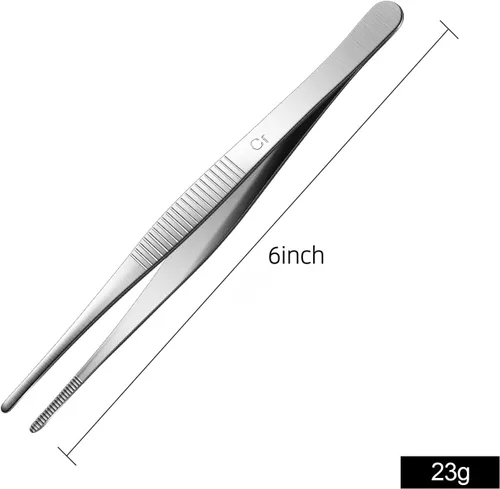 Vista 3 de Aniso Pinzas largas - Pinzas de cocina de precisión con dientes aserrados, pinzas para barbacoa y cocina (15 cm) Mango de precisión dentado