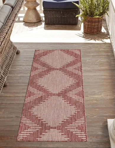 Vista 34 de Unique Loom Outdoor Modern Collection - Alfombra rectangular de 2 x 3 pies 1 pulgada, color azul y marfil