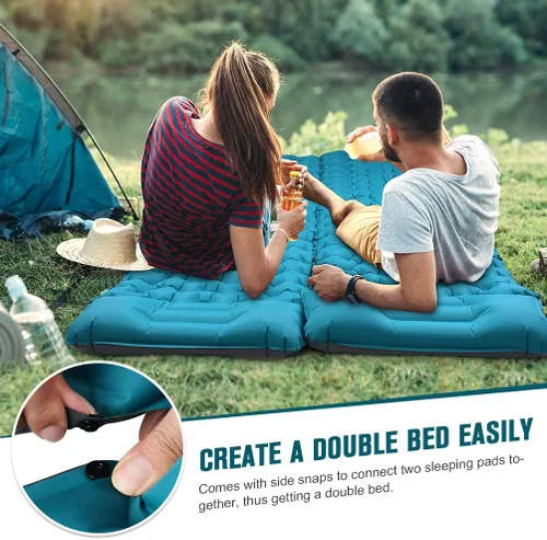 Vista 6 de Alfombrilla de dormir autoinflable para campamento, almohadilla de colchón de aire ultraligera conectable, 2 almohadillas anchas extra gruesas