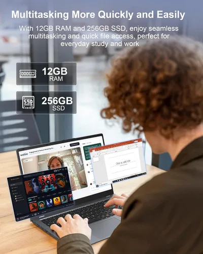 Vista 4 de Computadora portátil de 14 pulgadas, 12 GB de RAM y 256 GB SSD, procesador Pentium Gold 6500Y (hasta 3.4 GHz), pantalla IPS FHD, batería de 38 Wh