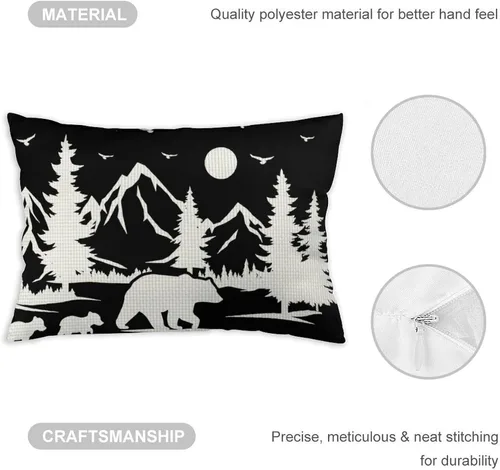 Vista 4 de ITFRO - Juego de 2 bonitas fundas de cojín con diseño de osos de regalo, árbol de pino, bosque, montañas, de lino de algodón, para almohadones Juego