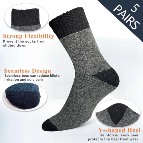 Vista 4 de VoJoPi Cushioned Wool Socks Mens, 5 Pairs Hiking Thermal Warm Socks for Men Walking Super Soft Cozy Boot Socks
