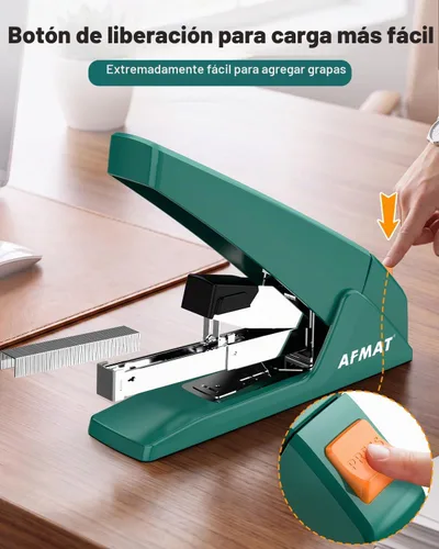 Vista 5 de AFMAT Engrapadora resistente, capacidad de 100 hojas, 50% menos esfuerzo Verde