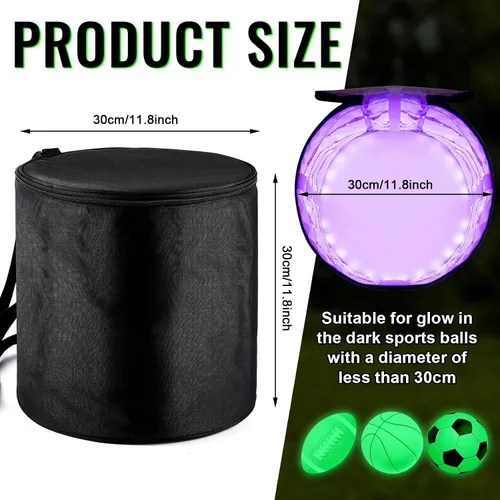 Vista 2 de Hiboom Cargador de luz UV, bolsa de recarga LED grande para brillar en la oscuridad, Kickball Dodgeball fútbol, fútbol, baloncesto, voleibol