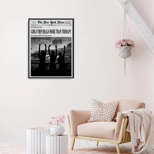 Vista 5 de Arte de revista de periódicos feministas: impresión en lienzo en blanco y negro para decoración de dormitorio Y2K, pared de carrito de bar