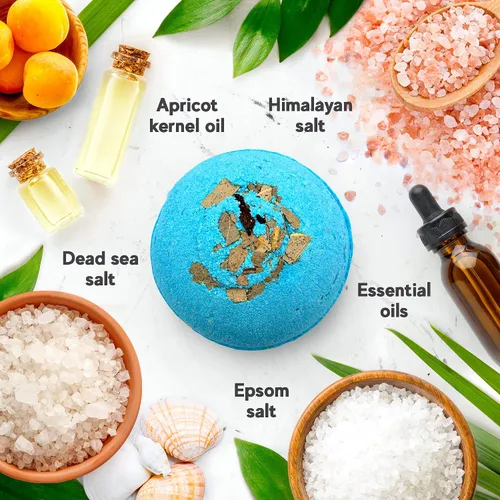 Vista 4 de Set de bombas de baño orgánicas hechas a mano en Estados Unidos para mujeres, totalmente naturales con sal de Epsom, relajación, sal del Mar Muerto