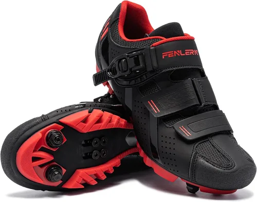 Vista 2 de FENLERN Zapatos de ciclismo para hombre, zapatos de bicicleta de montaña MTB con hebilla de trinquete rápida, para montar en interiores
