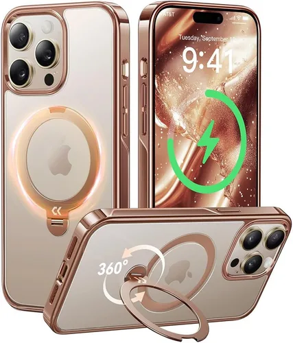 Vista 40 de CASEKOO Funda plateada brillante para iPhone 17 Pro con soporte magnético giratorio de 360 grados [compatible con MagSafe]