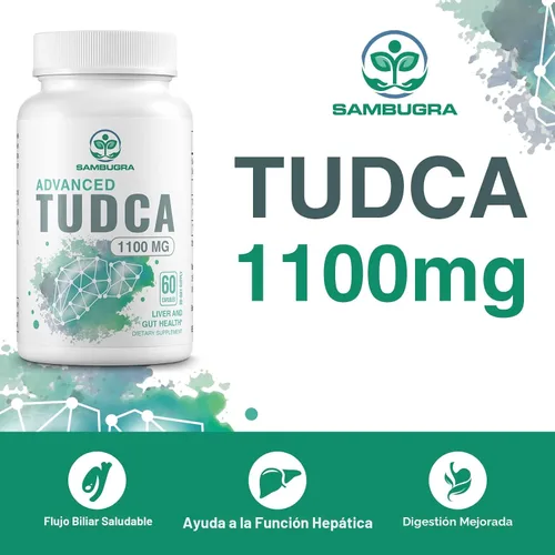 Vista 3 de Sambugra Suplementos de TUDCA para el Hígado 1100mg, Suplemento de Sal Biliar TUDCA de Fuerza Ultra Testado por Terceros, Apoyo Hepático