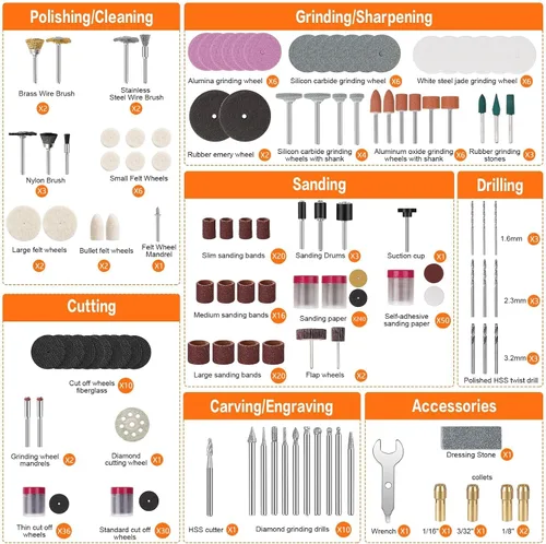 Vista 8 de HARDELL Kit de 508 piezas de accesorios para herramientas rotativas para bricolaje, brocas multiusos de 1/8" para herramientas rotativas, accesorios