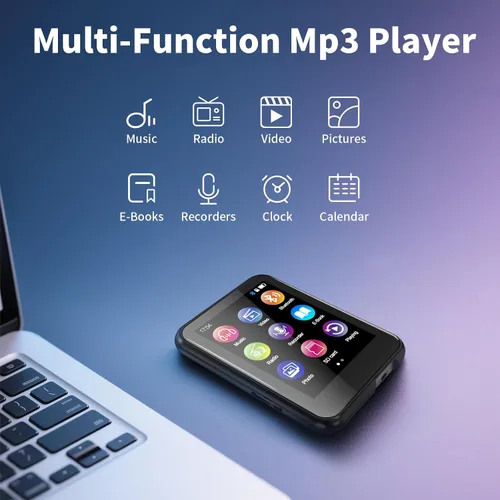 Vista 5 de Reproductor de MP3 con Bluetooth 5.3, 16GB 2.4 pulgadas pantalla táctil completa reproductor de música para niños, radio FM, grabadora de voz
