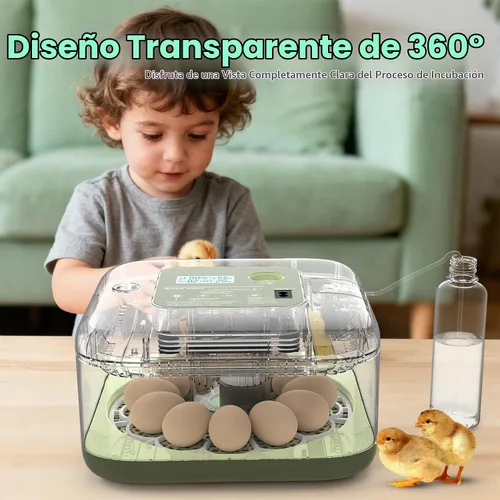Vista 6 de Incubadora de 12 huevos con pantalla de humedad y vela integrada, girador automático, control de temperatura y humedad, recarga automática de agua