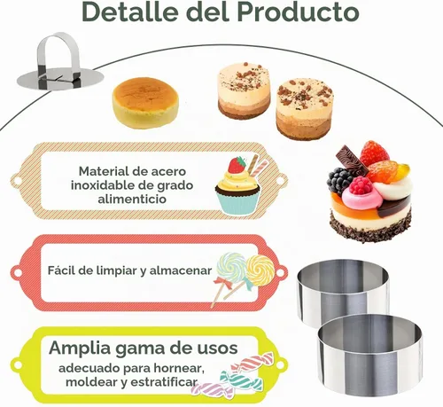 Vista 4 de Uncle Jack 4 moldes redondos para anillos de pastel, molde de anillo de pastel de acero inoxidable con empujador, para herramientas de cocina