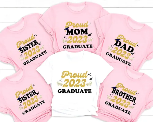 Vista 5 de Proud Family 2023 Graduate Shirts Graduation Class 2023 Gold Squad T-Shirts Proud Mom Dad Sister Brother Graduate Tees Custom Shirt, Golden
