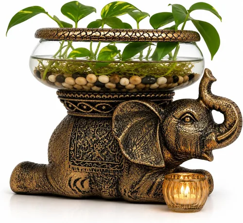 Vista 9 de Jarrón Decorativo de Sirena Mística – Acuario de Vidrio de 1 Galón, Terrario o Portavelas Figura de Sirena Antigua Dorada con Jarrón, Anillo