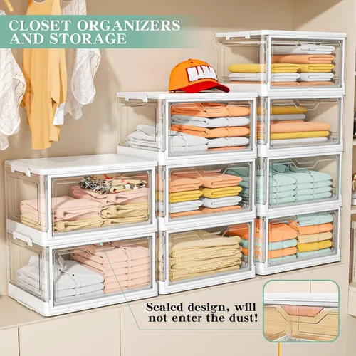 Vista 4 de Kmiectse Contenedores de almacenamiento transparentes con tapas, Cajas de plástico de 4 niveles con ruedas, Contenedor de almacenamiento apilable