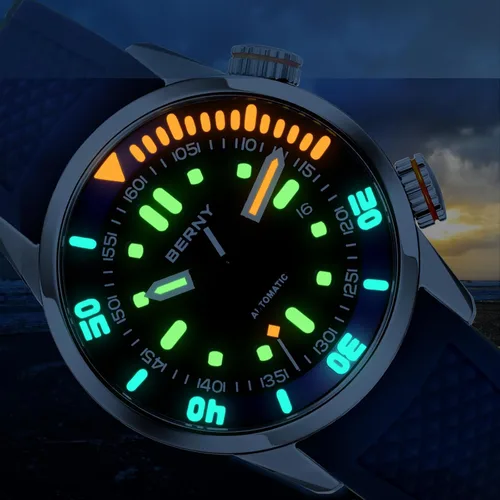 Vista 4 de BERNY Reloj de buceo para hombre, relojes mecánicos automáticos de moda para hombres, reloj de pulsera masculino impermeable 20AMT, reloj de pulsera