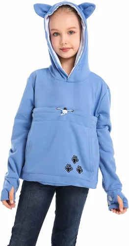 Vista 10 de LINYUCHEN Sudadera con capucha para niños y niñas, con bolsa de gato, sudadera de manga larga con orejas de gato Negro