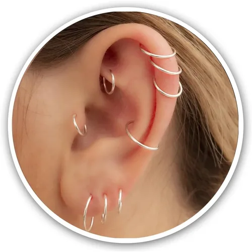 Vista 44 de Aretes de aro de oro de plata – Aretes de aro para mujer, dos piezas de aros de plata fina rellenos de oro, aro de hélice, anillo de tragus, aro