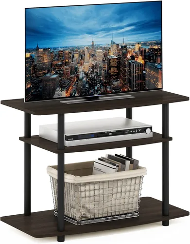 Vista 12 de Furinno Turn-N-Tube - Soporte para televisor de 3 niveles, centro de entretenimiento sin herramientas, consola de TV para televisores de hasta 32