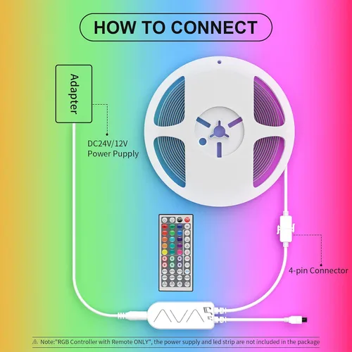 Vista 2 de PAUTIX Tira de luz LED RGB controlador inteligente inalámbrico, control remoto de 44 teclas y control de aplicación, sincronización de música