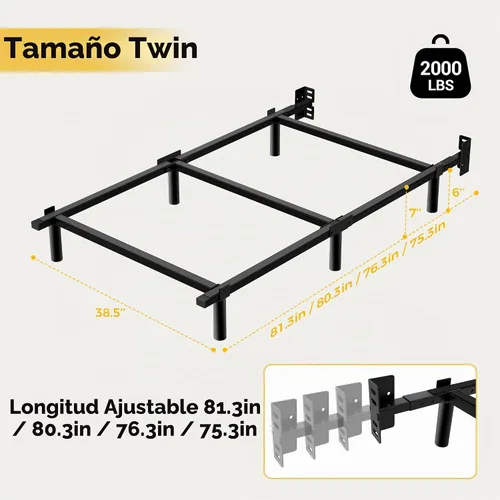 Vista 2 de Awesofurni Marco de Cama Individual, Marco de Cama de Metal Basics de 7 Pulgadas, Base Resistente de 9 Patas para Somier y Colchón, Sin Ruido, Fácil