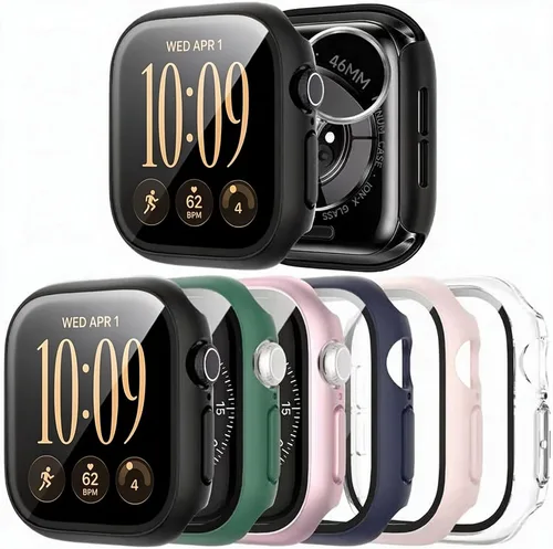 Vista 10 de JERXUN Paquete de 6 fundas con protector de pantalla para Apple Watch Negro/transparente/oro rosa/rosa/azul/verde
