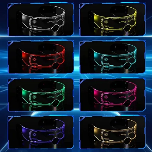 Vista 5 de Gafas de visera con luz LED (paquete de 2) 7 colores 4 modos Gafas luminosas futuristas cyberpunk para niños y adultos