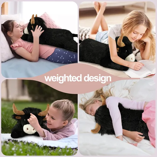 Vista 6 de Animales de peluche ponderados de 4 libras, lindos animales de peluche de vaca de las Tierras Altas ponderados - Juguetes de peluche de vaca