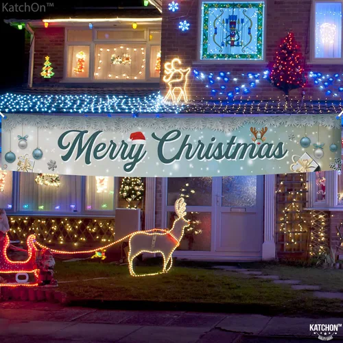 Vista 8 de KatchOn, Cartel de Feliz Navidad para patio, grande, 120 x 20 pulgadas, pancarta de Feliz Navidad al aire libre para decoraciones de Navidad
