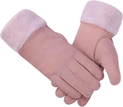 Vista 8 de Harssidanzar Guante de cuero para mujer, invierno, clima frío, piel de oveja, con calefacción, cálido y peludo, KL023US