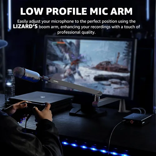 Vista 5 de IXTECH Brazo de Micrófono para Escritorio, Brazo de Micrófono Giratorio de 360° de Bajo Perfil, Brazo de Micrófono Ajustable con Columna Desmontable