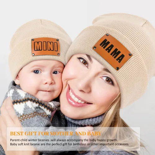 Vista 2 de DANMY Gorro para padres e hijos,Madre y bebé hijahijo gorro de punto cálido de invierno,Gorro suave para niños