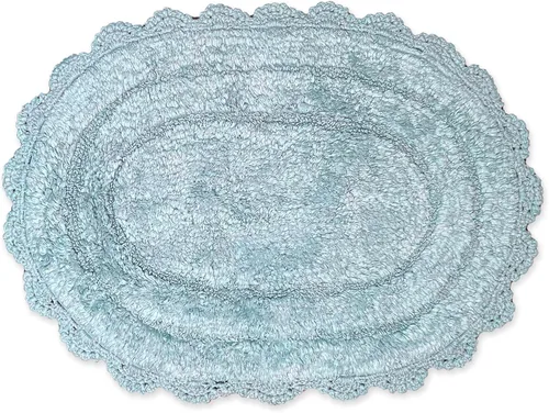 Vista 77 de Chardin home Alfombra de baño de ganchillo beige, alfombra de baño ovalada 100% algodón con borde de ganchillo artesanal hecho a mano, alfombra