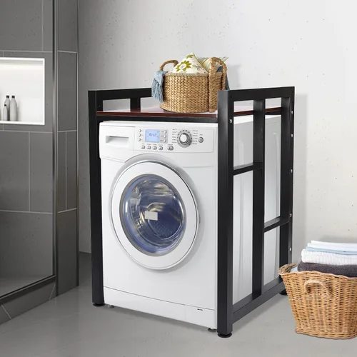 Vista 10 de Soporte apilable para lavadora y secadora, estantes resistentes para lavadora y secadora con laminado ajustable de madera, estante de estante