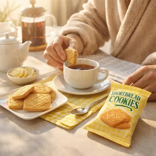 Vista 6 de Galletas de mantequilla gourmet, envueltas individualmente - Desayuno, té, café, escuela, oficina, fiesta, regalo de vacaciones, 30 bolsas