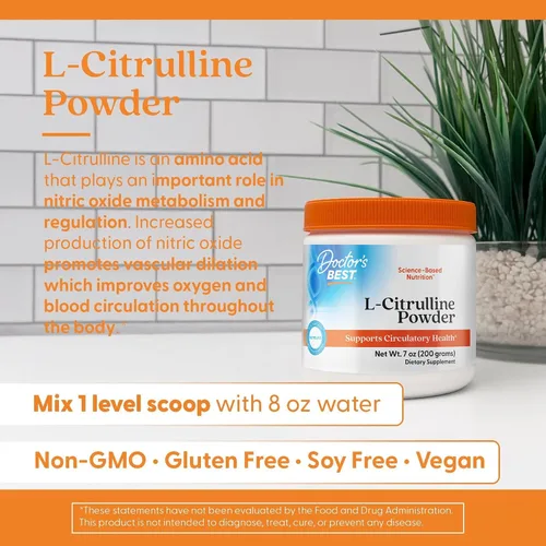 Vista 5 de Doctors Best L-citrulina en polvo – Suplemento de citrulina L para hombres y mujeres, apoyo al metabolismo del óxido nítrico, ayuda al dolor