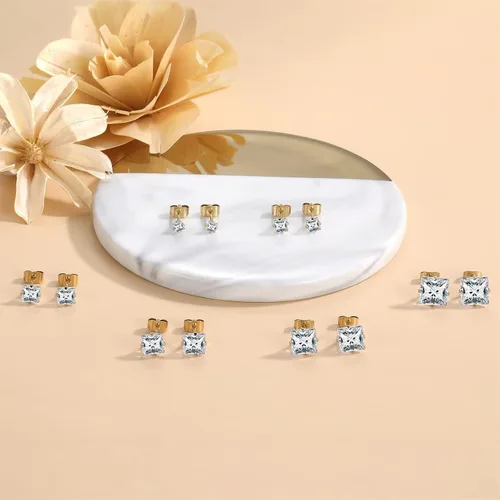 Vista 4 de Stud Earrings Set LUCKYPADS 12 Pairs Stud Earrings for Women Hypoallergenic Stainless Steel Stud Earrings Pack Men Earrings Stud with Cubic Zirconia