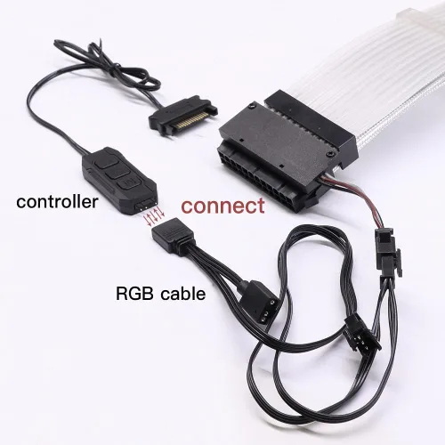 Vista 4 de Cable PSU ARGB Kit de cable de extensión con funda de fuente de alimentación personalizada trenzada con controlador RGB para funda