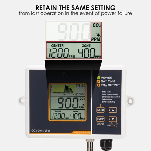 Vista 2 de Controlador de CO2 con sensor de CO2 NDIR con cable, controlador de dióxido de carbono enchufable, el monitor de CO2 puede adaptarse con regulador