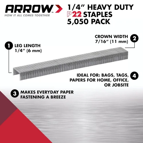 Vista 4 de Arrow Fastener # 224 5050 Paquete de grapas tipo alicates de 1/4" para grapadora P22 - Cantidad 3030