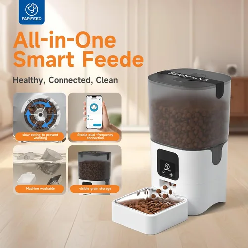 Vista 7 de PAPIFEED Comedero automático WiFi 5G: dispensador automático inteligente de comida para gatos con modo de alimentación lenta, desmontable para una